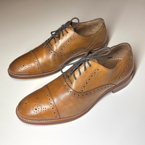 Johnston & Murphy Mens Conrad Captoe Oxford Brown Leather Dress Shoe Size- 8.5 M - Picture 1 of 10